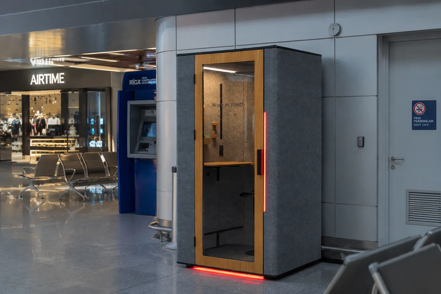 Private work booth in an airport terminal