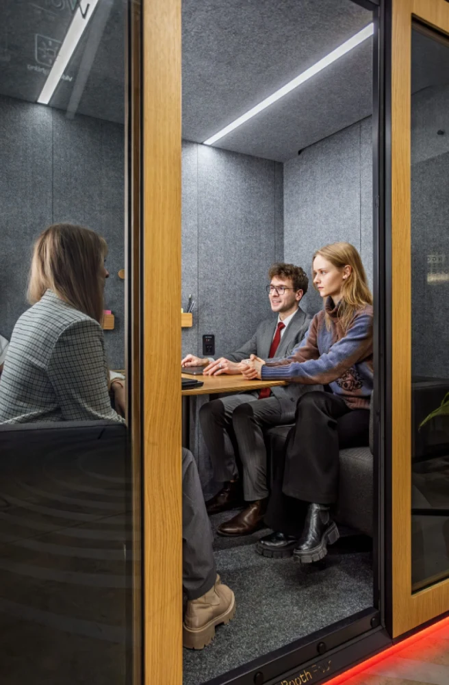 Negotiations in a WorkBooth Four soundproof booth