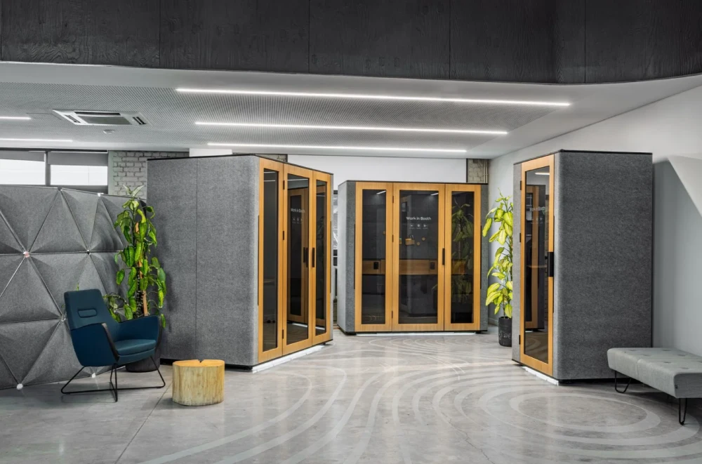 Several WorkBooth units in a modern office