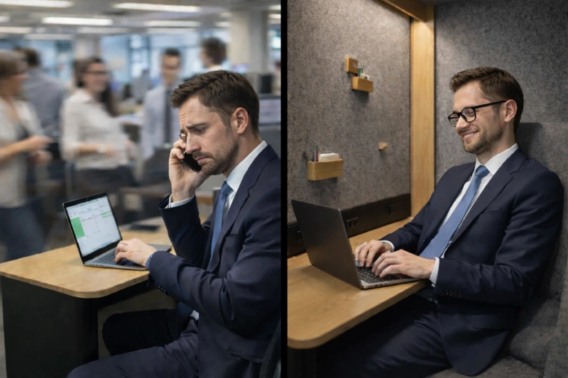Business negotiation in soundproof pod
