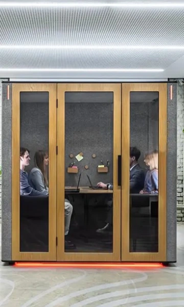 Video call in soundproof pod